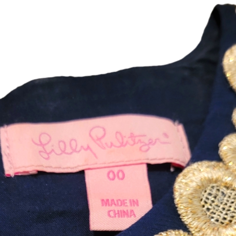 Lilly Pulitzer Navy Dress with White Lace Trim - Picture 4 of 12